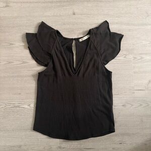 We The Free Black Flutter Sleeve Ruffled Blouse